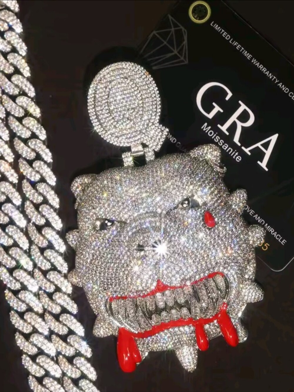 Men's Ice Bloody Bulldog Pendant Q Charm Silver 18K Gold Plated Cubic Zirconia